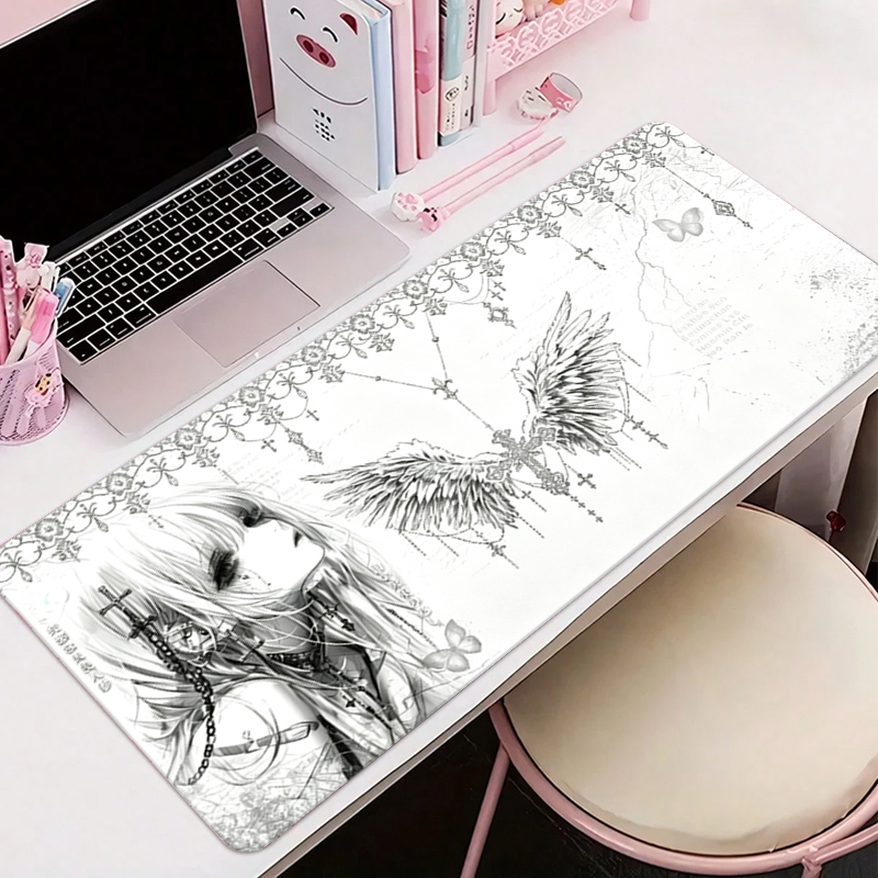 Tech Gaming Accessories - Leather Mousepad Black White Anime Aesthetics