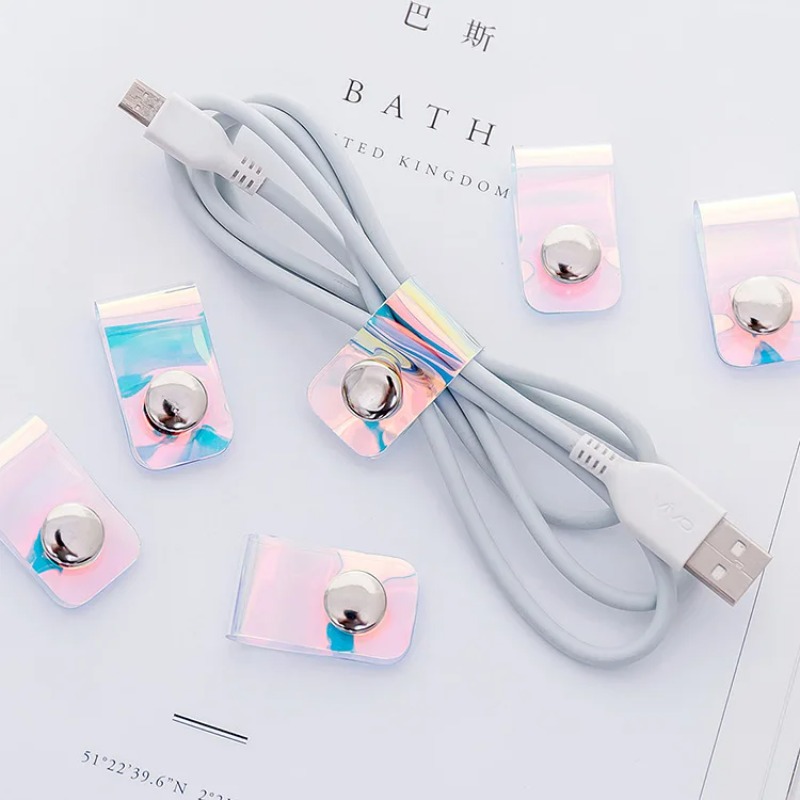 5Pcs INS Laser PVC Starp Data  - Travel Cable Organizer ulasan dan harga
